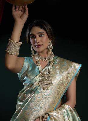 Sky blue banarasi silk saree with zari weaving saree 3
