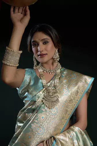 Sky blue banarasi silk saree with zari weaving saree