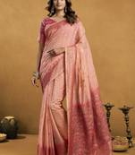 Shaded peach spun cotton zari saree with rich pallu