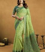 Shaded green spun cotton zari saree with rich pallu