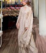 Cream colour heavy chinon silk sharara suit set with embroidery
