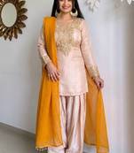 Pink colour heavy satin glass farshi suit set with embroidery & moti work dupatta