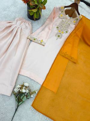 Pink colour heavy satin glass farshi suit set with embroidery & moti work dupatta 2