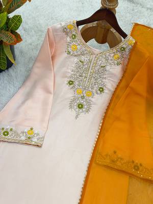 Pink colour heavy satin glass farshi suit set with embroidery & moti work dupatta 3