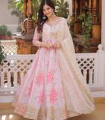 Ivory colour russian silk anarkali gown with zari sequins embroidery dupatta