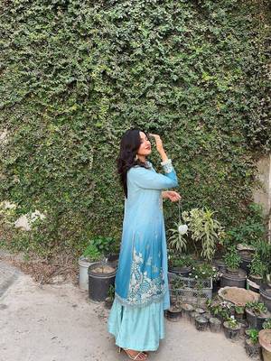 Sky blue colour chinon silk kurti palazzo set with sequins embroidery dupatta 1