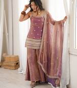 Frendy silk embroidery sequins work pink readymade salwar suit