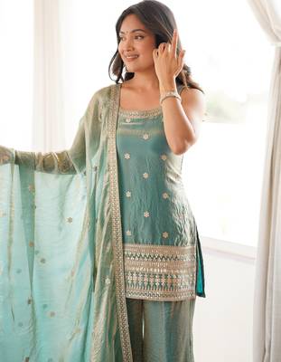 Frendy silk embroidery sequins work green readymade salwar suit 4
