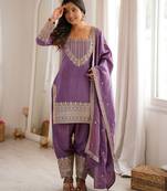 Vichitra silk embroidery sequins work pink readymade salwar suit