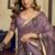 Mauve kolkata cotton saree with litchi work & fancy tassels