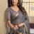 Gray kolkata cotton saree with litchi work & fancy tassels