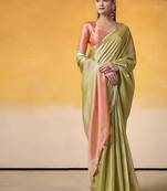 Olive tissue silk with beautiful tussle on pallu casual  wear saree