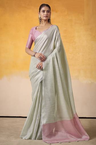 Off-white tissue silk with beautiful tussle on pallu casual wear saree