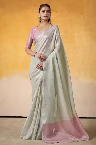 Off-white tissue silk with beautiful tussle on pallu casual wear saree