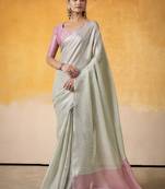 Off-white tissue silk with beautiful tussle on pallu casual wear saree
