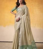 Beige tissue silk with beautiful tussle on pallu casual wear saree