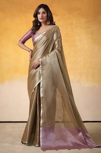 Chiku tissue silk with beautiful tussle on pallu casual wear saree