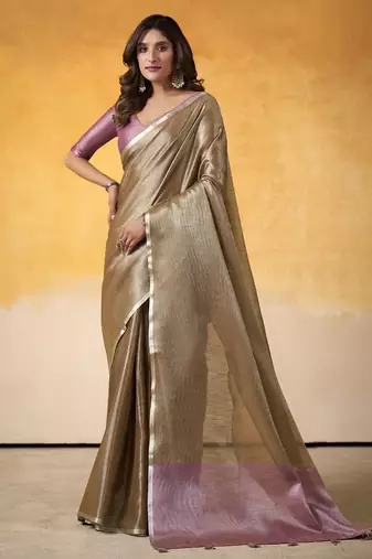 Chiku tissue silk with beautiful tussle on pallu casual wear saree