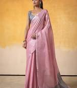 Onion pink tissue silk with beautiful tussle on pallu casual wear saree