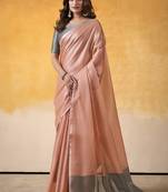 Peach tissue silk with beautiful tussle on pallu casual  wear saree