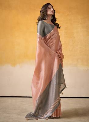 Peach tissue silk with beautiful tussle on pallu casual  wear saree 2