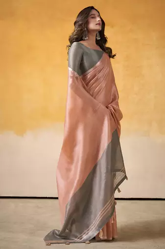 Peach tissue silk with beautiful tussle on pallu casual  wear saree
