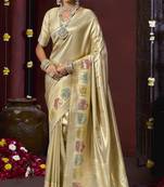 Cream silk blend embroidered silk blend Saree with blouse 