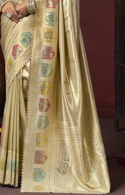 Cream silk blend embroidered silk blend Saree with blouse  3