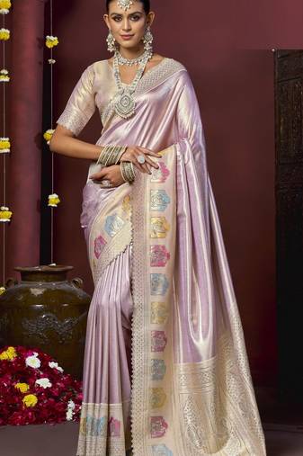 Lavender silk blend embroidered silk blend Saree with blouse 