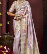 Lavender silk blend embroidered silk blend Saree with blouse 