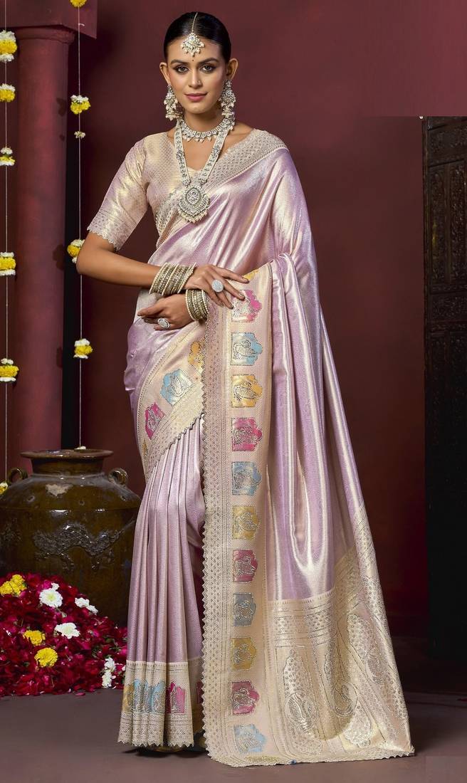 Lavender silk blend embroidered silk blend Saree with blouse 
