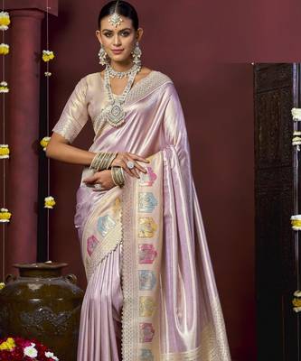 Lavender silk blend embroidered silk blend Saree with blouse  2