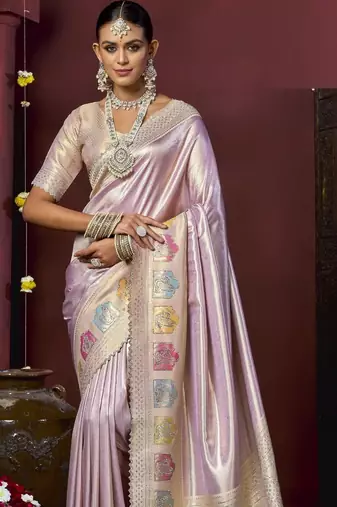 Lavender silk blend embroidered silk blend Saree with blouse 