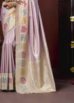 Lavender silk blend embroidered silk blend Saree with blouse  3