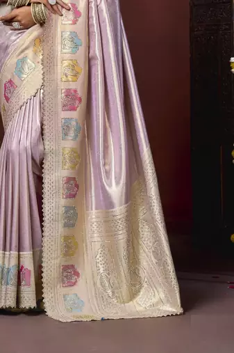 Lavender silk blend embroidered silk blend Saree with blouse 
