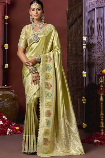 Pista green silk blend embroidered silk blend Saree with blouse 