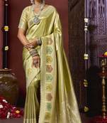 Pista green silk blend embroidered silk blend Saree with blouse 