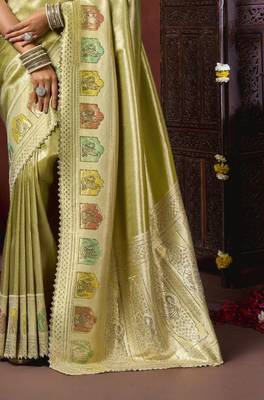 Pista green silk blend embroidered silk blend Saree with blouse  3