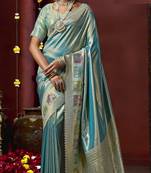 Sky blue silk blend embroidered silk blend Saree with blouse 
