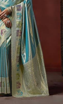 Sky blue silk blend embroidered silk blend Saree with blouse  3