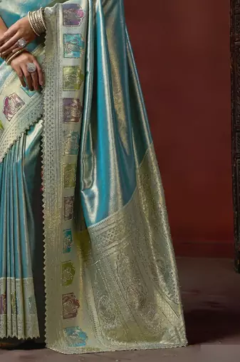 Sky blue silk blend embroidered silk blend Saree with blouse 