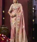 Peach silk blend embroidered silk blend Saree with blouse 