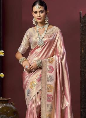 Peach silk blend embroidered silk blend Saree with blouse  2