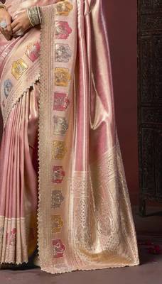 Peach silk blend embroidered silk blend Saree with blouse  3