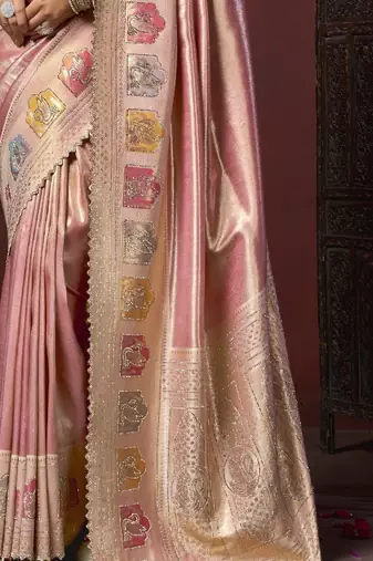 Peach silk blend embroidered silk blend Saree with blouse 
