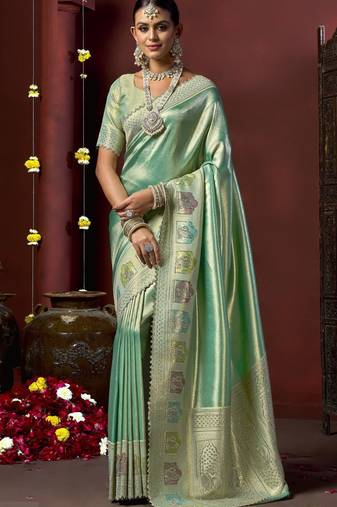 Green silk blend embroidered silk blend Saree with blouse 