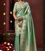 Green silk blend embroidered silk blend Saree with blouse 