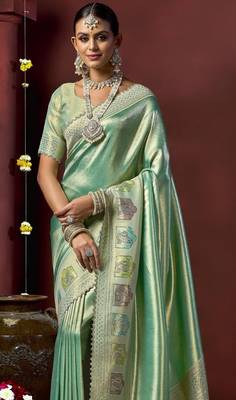 Green silk blend embroidered silk blend Saree with blouse  2