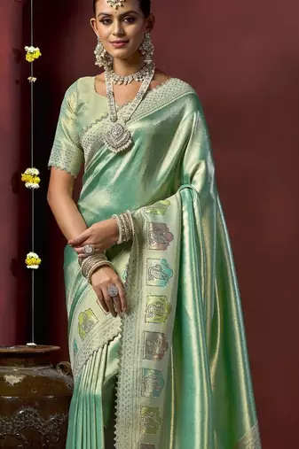 Green silk blend embroidered silk blend Saree with blouse 