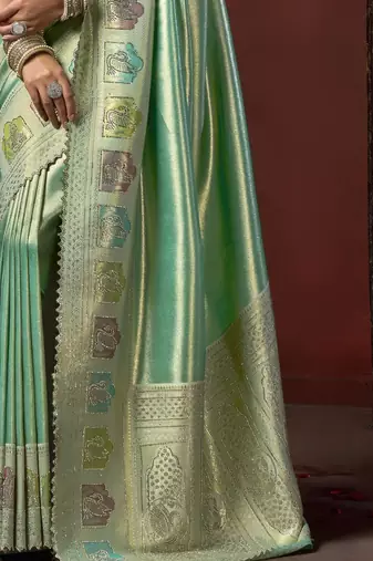 Green silk blend embroidered silk blend Saree with blouse 
